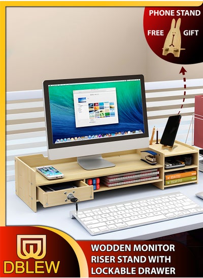 Wooden Computer Monitor Riser Desk Stand Base Storage Box Office