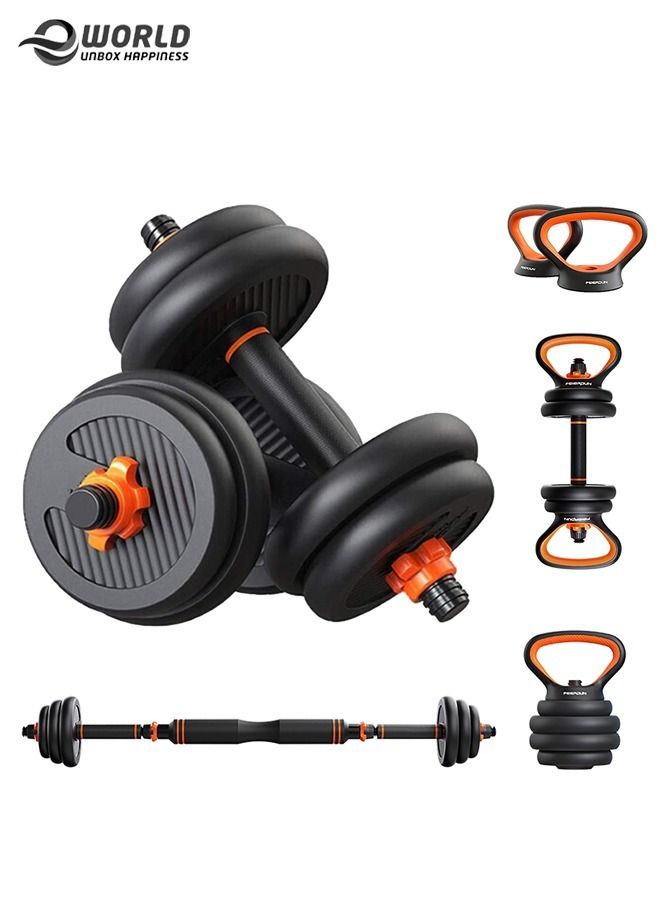 Eworld 20kg 4 in 1 Adjustable Dumbbells Kettlebells Barbell Set Free
