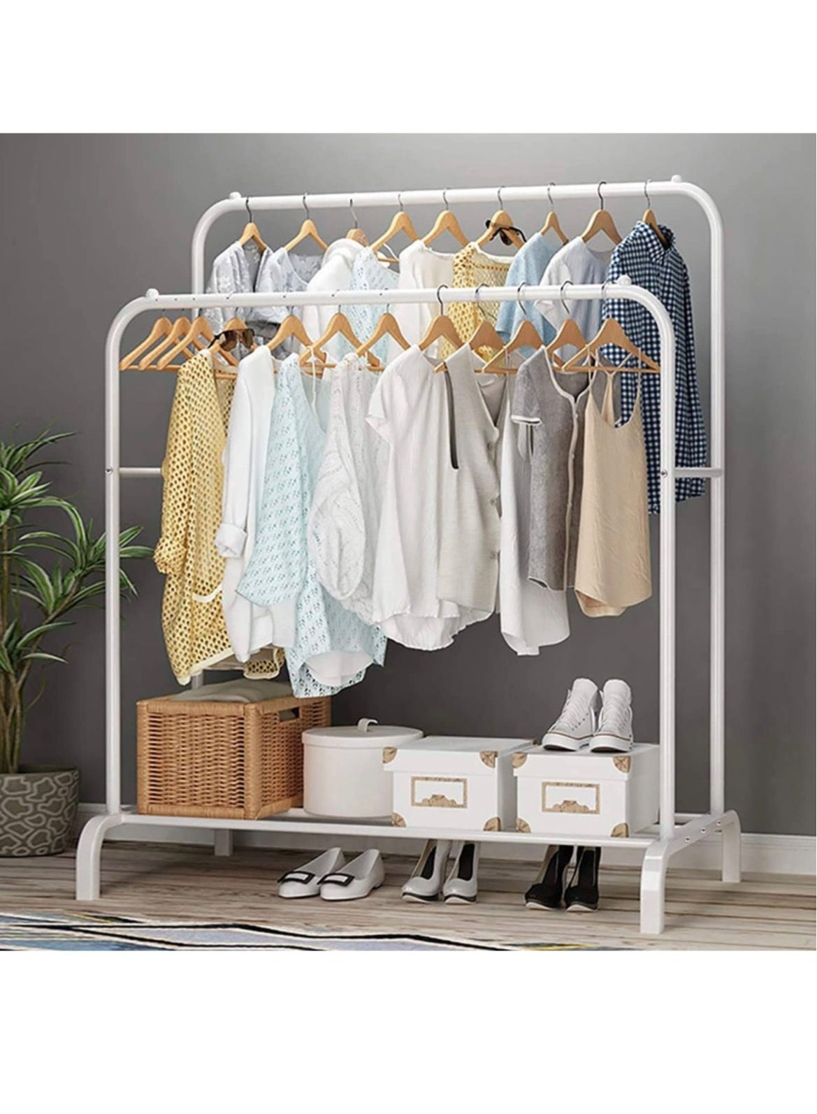 HOME CUBE 1 Pc Multipurpose Clothes Rack with Bottom Shelves, Closet  Organizer Coat Hanger,Freestanding Clothes