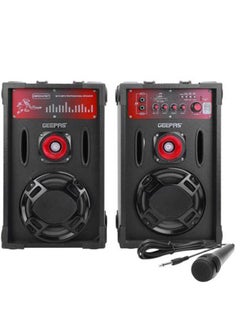 Buy 2.0-Channel Professional Speakers- 16000 PMPO | With Wired Mic | USB/SD Card, FM Radio | Ideal For Discos, Singing, Karaoke GMS8425 Black in UAE