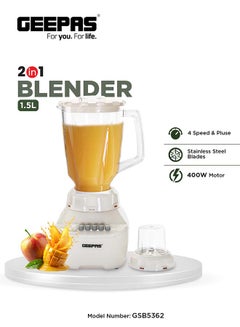 Buy 2-in-1 Blender, 1.5L Plastic Jar, 4 Speed Control with Pulse | Over Heat Protection , Powerful Motor | Chopper, Coffee Grinder & Smoothie Maker 1500 ml GSB5362 Beige in Saudi Arabia