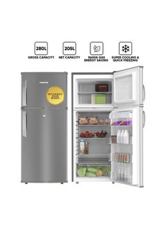 Buy 280L Gross / 205 Net, Double Door Top Mount Refrigerator, 2 Glass Shelves And Bottle Storage Racks, Power Saving R600A Gas, CFC Free, Silent Operation Best For Home, Office With Child Lock Key 574 kW NRF280DN5S Grey in UAE