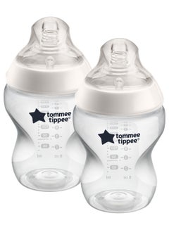 Buy Pack Of 2 Closer Nature Baby Bottles, Slow-Flow Breast-Like Teat With Anti-Colic Valve 0 Months+ 260 ml Clear in UAE