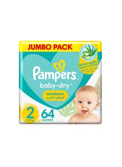 Buy Baby-Dry Newborn Taped Diapers with Aloe Vera Lotion, Leakage Protection, Size 2, 3-8kg, Jumbo Pack, 64 Count in UAE