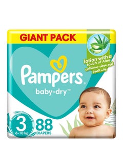 Buy Baby-Dry Taped Diapers with Aloe Vera Lotion up to 100% Leakage Protection Size 3 6-10kg 88 Count in UAE