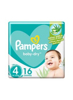Buy Baby-Dry Taped Diapers with Aloe Vera Lotion, Leakage Protection, Size 4, 9-14kg, 16 Count in UAE