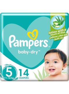 اشتري Pampers Baby-Dry Diapers with Aloe Vera Lotion and Leakage Protection,Size 5, 11-16 kg, 14 Diapers في الامارات