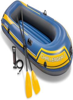 Buy INTEX Challenger Inflatable Boat Series: Includes Deluxe Boat Oars and High-Output Pump – SuperStrong PVC – Triple Air Chambers – Welded Oar Locks – Heavy Duty Grab Handle 236x14x114cm in Saudi Arabia