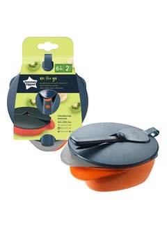 Buy Explora Easy Scoop Feeding Bowls Lid And Spoon 6 Months+, Grey And Orange in Egypt