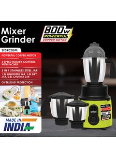 Buy 3 IN 1 GRINDER MIXER (MADE IN INDIA) 1.2 L 800 W SF5902GM BS Red, Orange, Blue, Green in Saudi Arabia