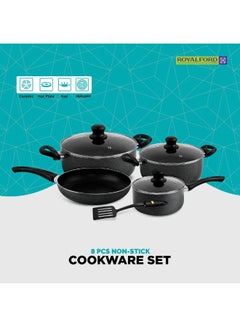 Buy 8 Pieces Non-Stick Cookware Set Cd Bottom 2.5Mm Thichness Heat Resistant Exterior Strong Aluminium Body Easy Grip Bakelite Handle Durable Interior Pfoa Free Multi Color 54.5X20X33 Cm Black 54.5X20X33cm in Saudi Arabia