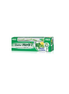 Buy Dabur Herbal Fresh Gel Toothpaste + Toothbrush Free | With Mint & Lemon Extracts | Fresh Breath for Super White Teeth Multicolour 140.0grams in Saudi Arabia
