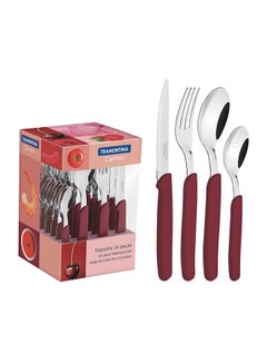 Buy Carmel 24 Pieces Stainless Steel Flatware Set with Carmine Polypropylene Handles Red/Silver in Saudi Arabia