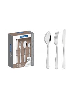 Buy Angra 24 Pieces Stainless Steel Flatware Set with Table Knife and High Gloss Finish and Detailing on the Handles Silver 24cm in Saudi Arabia