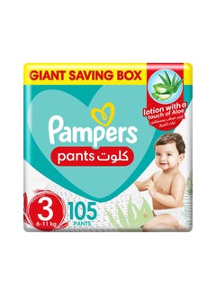 Buy Baby-Dry Pants with Aloe Vera Lotion, 360 Fit , Size 3, 6-11kg, Mega Box, 105 Count in UAE