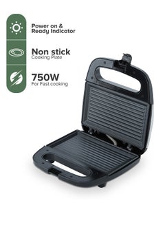 اشتري Portable Powerful Two Slice Grill Maker With Non-Stick Plates 750 وات GGM6001 أسود/ رمادي في الامارات