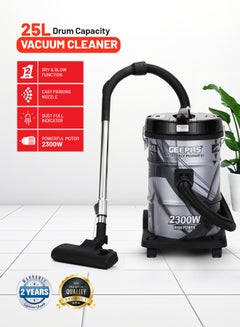 Buy Drum Vacuum Cleaner With 25 L Dust Bag Capacity/Dry And Blow Function/Adjustable Suction Power And Multi-Filtration System/Dust Full Indicator & Perfect For Home, Apartments, Offices & Malls 25 L 2300 W GVC2598N Grey/Black in UAE