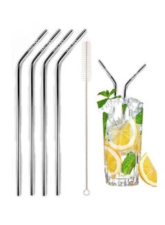 Buy 5-Piece Stainless Steel Metal Drinking Straw Set Silver 23x0.5cm in Egypt