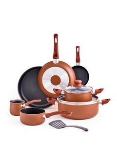 Buy 10-Piece Aluminum Cookware Set Brown/Black in Saudi Arabia