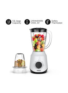 Buy 2-In-1 Blender, Unbreakable Pc Jar & 1 mill with 3 Speed & Pulse Function, Stainless steel Blades, Easy To Clean Detachable Parts, Perfect For Blending And Grinding 1.5 L 400 W NB2511AX White in UAE