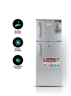 Buy 180LGross/ 132L Net Capacity, Double Door Refrigerator - Durable Double Door Refrigerator, Fast Cooling & Preserves Freshness, Low Noise, Energy Efficient, In-Built Deodorizer, Tempered Glass Shelves , Freezer Capacity-34L 120 W 120 W GRF1856SPN Silver in UAE