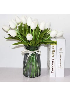 Buy 10 Pcs White Artificial Tulip Flower White/Green 25cm in UAE