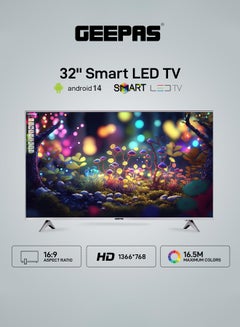 اشتري تلفزيون LED ذكي عالي الدقة مقاس 32 بوصة مع جهاز تحكم عن بعد ومنافذ HDMI وUSB ومقبس سماعة رأس ومدخل صوت للكمبيوتر الشخصي وواي فاي ونظام Android 13.0 مع مشاركة إلكترونية ويوتيوب وما إلى ذلك GLED3202SEHD أسود GLED3202SCHD أسود في السعودية