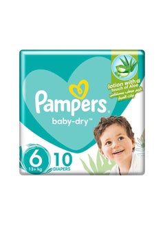 Buy Baby-Dry Taped Diapers with Aloe Vera Lotion up to 100% Leakage Protection Size 6 13+kg 10 Count in UAE