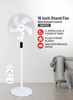 Buy Stand Fan With Remote Control KNF6113 White in UAE