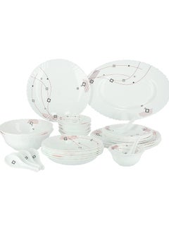 Buy 33Pcs Opal Ware Dinner Set - Floral Design Plates, Bowls, Spoons, Comfortable Handling, Perfect for Family Everyday Use, and Family Get- Together, Restaurant, Banquet and More (Blue and Red) White 50cm in UAE