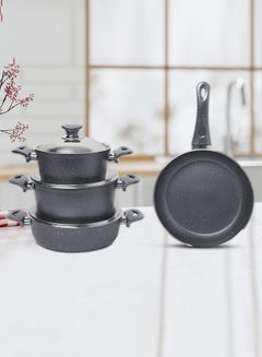 Buy 7 Pieces Turkish Granite Cookware Set With Steel Lid Grey 24x24x10.5cm in Saudi Arabia