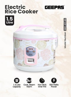 Buy Non-Stick Electric Rice Cooker With Steaming Function, Non-Stick Inner Pot, Cool Touch Handle, Air Tight LID 1.5 L 544 W GRC4334N White/Pink/Green in UAE