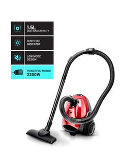 Buy Vacuum Cleaner With 1.5 L Dust Bag Capacity and Dust Full Indicator| Powerful Suction and Low Noise| Includes Flexible Hose, Plastic Insert Tube and Plastic Floor Brush| Pedal Switch and Auto Rewinding 1.5 L 2200 W GVC2594 Red/Black in UAE