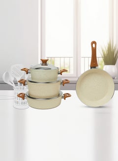 Buy 13 Pieces Turkish Granite Cookware Set With Steel Lid Beige 24x24x10.5cm in Saudi Arabia