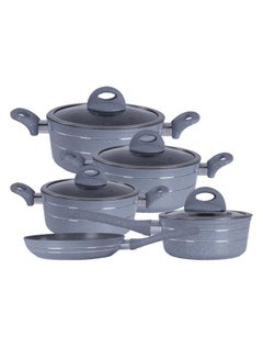 Buy 9 Pieces Smart Aluminium Non stick Granite Cookware Set, Soft Touch Handles, 3.8 MM Induction Bottom, 2.5 MM Marble Coated Forged Aluminum Body Tempered Glass Lid With Wide Stainless Steel Frame Grey Grey in Saudi Arabia