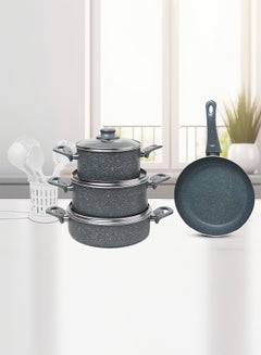 Buy 13 Pieces Turkish Granite Cookware Set With Pyrex Lid Grey 24x24x10.5cm in Saudi Arabia