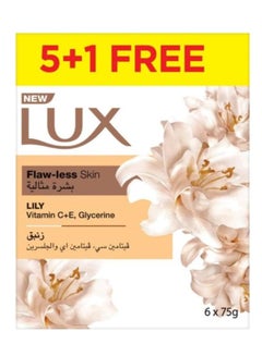 Buy Bar Soap for Flaw-less skin Lily With Vitamin C, E, And Glycerine Pack of 6 White 75grams in Saudi Arabia