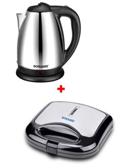 Buy Stainless Steel Cordless Kettle With 2 Slice Non-Stick Grill Plate 1.8 L 1500 W SKT-1804 + SGT-853 Silver/Black in Saudi Arabia