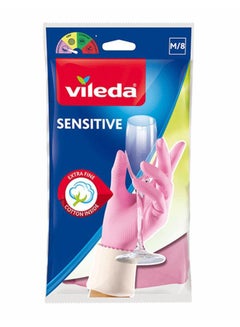 اشتري Sensitive Gloves Reusable L, Natural Latex,  Protective, Touch-Sensitive, Comfortable Fit, Good Fit, Pink, Large Size (1 Pair Per Pack) Pink/Beige Large في الامارات