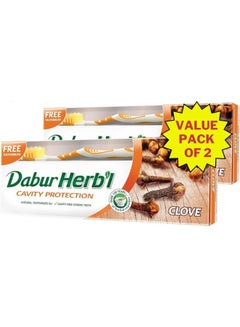 Buy Herbal Cavity Protection Clove Toothpaste With Toothbrush Pack of 2 150.0grams in UAE