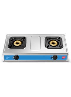 Buy 2-Burner Stainless Steel Gas Stove - Stainless Steel, Auto Ignition, High-Efficiency Blue Flame, Spill-Proof Design with Enameled Water Tray for Clean and Easy Cooking IGS 121 Silver/Black/Red in UAE