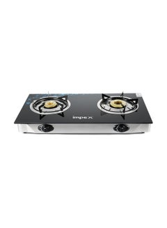 Buy 2-Burner Glass Top Gas Stove - Aesthetically Designed Glass Top, High-Efficiency Blue Flame, Spill Tray, Ergonomic Knobs, Stainless Steel Screw, Compact Size IGS 1212F Black/Silver in Saudi Arabia