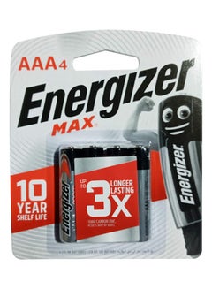 اشتري Energizer E92Bp4 Max 1.5V Alkaline Battery - Aaa, Pack Of 4 Silver/Black/Red في الامارات