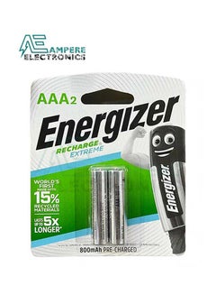 Buy Energizer Rechargeable Batteries - AAA [Pack Of 2] - NH12 ERP2 800 Silver in UAE