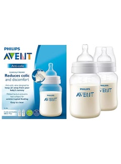 Buy Pack Of 2 Anti-Colic Baby Bottle Set, Extra Soft Nipple, Easy To Hold, 1M+, 260 ml - Clear in UAE