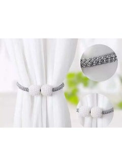 Buy 2-Piece Pearl Design Magnetic Curtain Holder Silver/White 45cm in Saudi Arabia