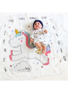 Buy Unicorn Blanket Milestone Calendar Print Organic Cotton - White in Saudi Arabia