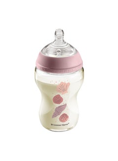 Buy Pack Of 1 Closer To Nature Glass Baby Bottle Slow Flow Breast-Like Teat With Anti-Colic Valve 250 ml For 0 Months+, Pink And Clear in Saudi Arabia