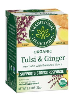 Buy Organic Tulsi and Ginger, Supports Stress Response, Caffeine Free, 16 Tea Bags in UAE