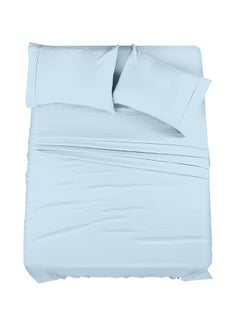 Buy 4-Piece 400 Thread Count 100% Cotton Solid Luxury California King Size Bed Sheet Set Includes 1xFitted Sheet 74x84+15 inch 2xPillow Cover 21x40 inch 1xFlat Sheet Cotton Cotton Light Blue 112x102inch in Saudi Arabia